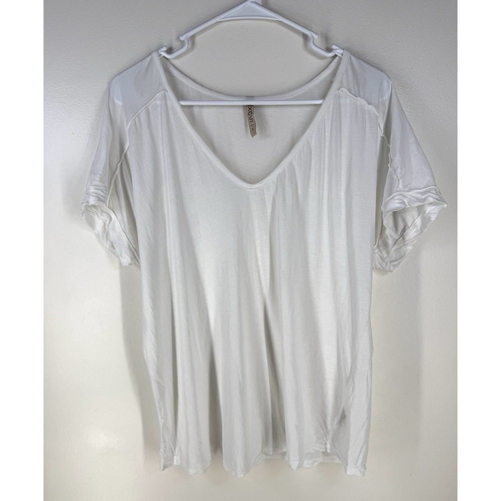XCVI Top White Cotton Boho Chic Feminine Artsy Coastal Large Cuff Sleeve V-neck